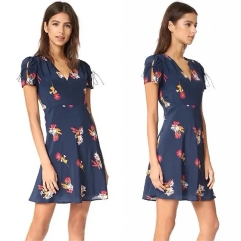 Madewell Silk Poppy Dress in Cactus Flower Navy Floral Fit and Flare Mini - Picture 2 of 16
